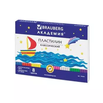 Пластилин классический BRAUBERG, 8 цветов, 160 г, со стеком, картонная упаковка, 103254, (10 шт.)