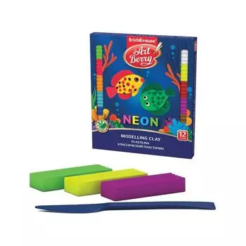 Пластилин классический ERICH KRAUSE Artberry Neon, 12цв, 216г, со стеком, картон. упаковк
