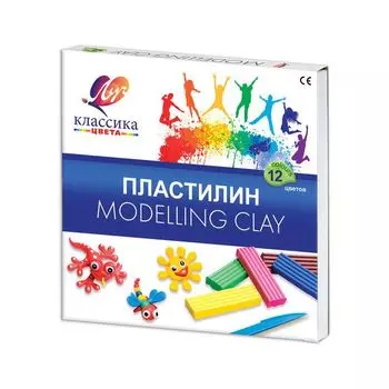 Пластилин классический ЛУЧ Классика, 12 цветов, 240 г, со стеком, картонная упаковка, 7С331-08, (10 шт.)