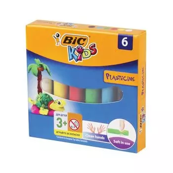 Пластилин мягкий BIC Kids, 6 цветов, 60 г, картонная упаковка, 947712, (5 шт.)