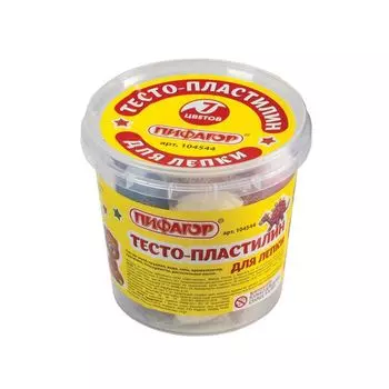 Пластилин на растительной основе (тесто для лепки) ПИФАГОР, 7 цветов, 210 г, пластиковый стакан, 104544, (6 шт.)