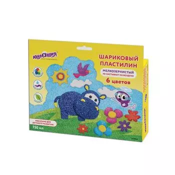 Пластилин шариковый ЮНЛАНДИЯ ЮНЛАНДИК В ЗООПАРКЕ С БЕГЕМОТОМ,6 цв. по 125 мл, незастывающи