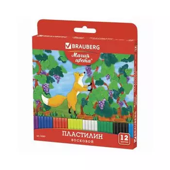 Пластилин восковой BRAUBERG, 12 цветов, 180 г, со стеком, европодвес, 103307, (6 шт.)