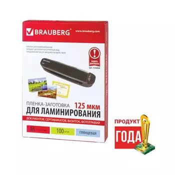 Пленки-заготовки д/ламинирования МАЛОГО ФОРМАТА, А6, КОМПЛЕКТ 100шт, 125 мкм, BRAUBERG, 530806