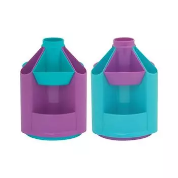 Подставка-органайзер СТАММ Mini Desk, вращающаяся, 107х107х140 мм, 10 отделений, бирюзовый/фиолетовый, ОР92