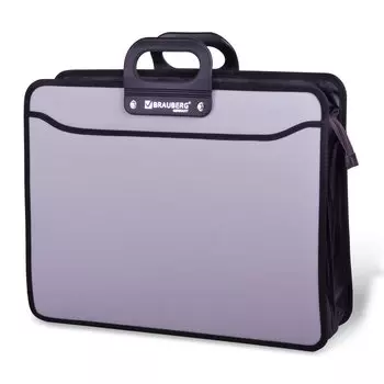 Портфель пластиковый БОЛЬШОГО ФОРМАТА А3 (470х380х130 мм), BRAUBERG Портфолио, 3 отделения, на молнии, серый, 223080