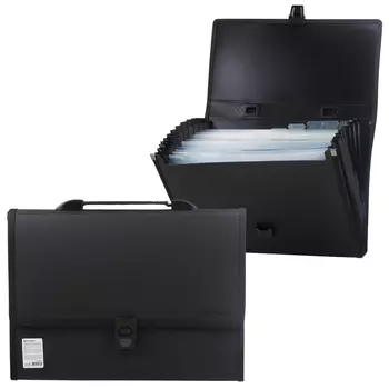 Портфель пластиковый BRAUBERG Дипломат, А4 (332х245х35 мм), 13 отделений, с окантовкой, фактура бисер, черный, 226025