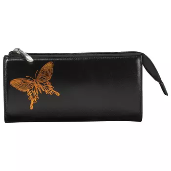 Портмоне женское BEFLER Бабочка, 190х105 мм, натуральная кожа, молния, тиснение, черное, PJ.157.-11
