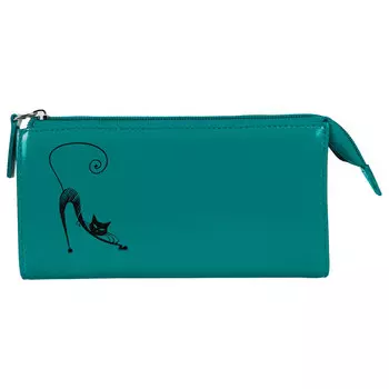 Портмоне женское BEFLER Изящная кошка, 190х105 мм, натуральная кожа, молния, тиснение, бирюзовое, PJ.157.-1