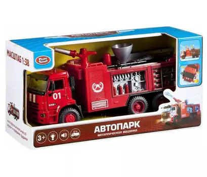 Пожарная машина инерционная на бат.(свет,звук)в коробке открываются двери,светятся фары,сирена,пускает воду 9624A
