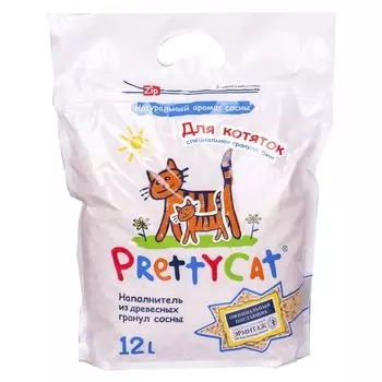 PrettyCat наполнитель древесный для котят "Wood Granules" 12 л
