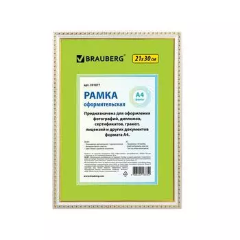 Рамка 21х30 см, пластик, багет 16 мм, BRAUBERG HIT5, белая с двойной позолотой, стекло, 391077
