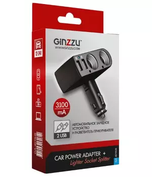 Разветвитель прикуривателя Ginzzu GA-4515UB 2xUSB Black