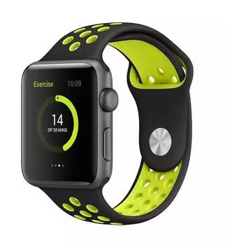 Ремешок Krutoff для APPLE Watch 38/40mm Silicone Sport Black-Yellow 03285