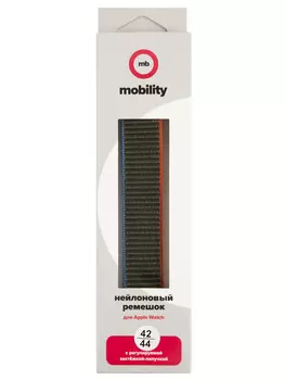 Ремешок нейлоновый MB mObility для Apple watch – 42-44 mm (S3/S4/S5 SE/S6), оливковый с сине-красным краем УТ000027925