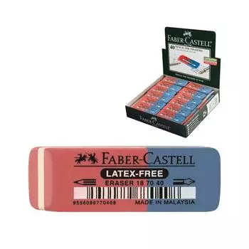 Резинка стирательная FABER-CASTELL 7070, для карандашей и чернил, каучук, 50x18x8 мм, красно-синяя, 187040, (40 шт.)