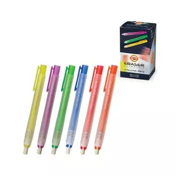 Резинка стирательная KOH-I-NOOR, 120 мм, выдвижная, пластиковый футляр, дисплей, ассорти, 9736000002PS, (12 шт.)