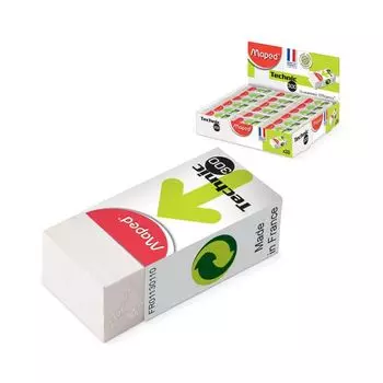 Резинка стирательная MAPED (Франция) Technic Mini, 39х18х12,3 мм, белая, картонный держатель, дисплей, 011301, (36 шт.)