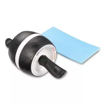 Ролик гимнастический 1 колесо INDIGO возвратный механизм с ковриком IN280 16*16 см Черно-серый