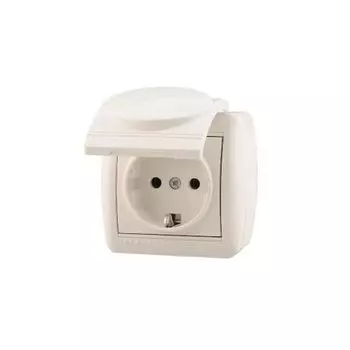 Розетка 1-м ОП Ната с защ. крышкой керам. с заземл. бел. LEZARD 710-0200-123