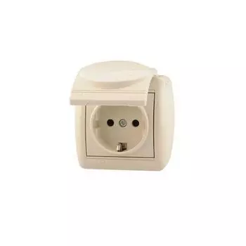 Розетка 1-м ОП Ната с защ. крышкой керам. с заземл. крем. LEZARD 710-0300-123