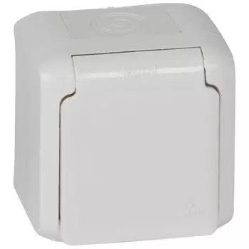 Розетка 1-м ОП Quteo 16А с защ. крышкой защ. шторки с заземл. IP44 бел. Leg 782321