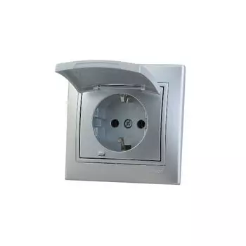 Розетка 1-м СП Мира с защ. крышкой керам. с заземл. метал. сер. LEZARD 701-1010-123