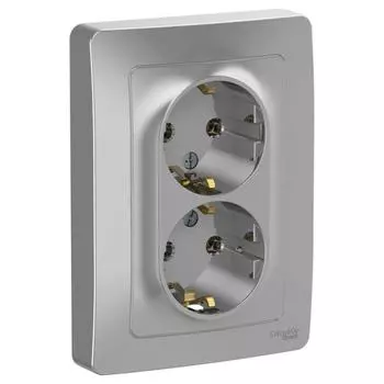 Розетка 2-м СП BLANCA 16А 250В без шторок с заземл. алюм. SchE BLNRS001023