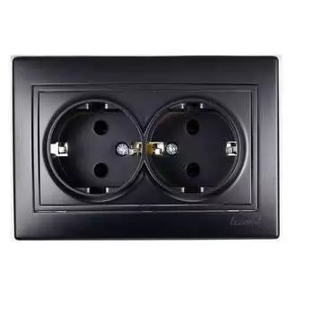 Розетка 2-м СП Мира 16А IP20 с заземл. керам. черн. бархат LEZARD 701-4242-127