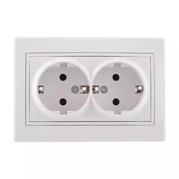 Розетка 2-м СП Мира керам. с заземл. бел./бел. LEZARD 701-0202-127