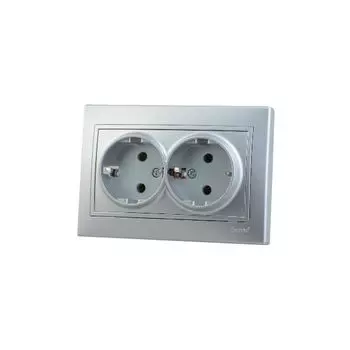 Розетка 2-м СП Мира керам. с заземл. метал. сер. LEZARD 701-1010-127