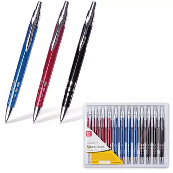 Ручка бизнес-класса шариковая BRAUBERG Frost, корпус ассорти, узел 1 мм, линия письма 0,7 мм, синяя, 141430, (12 шт.)