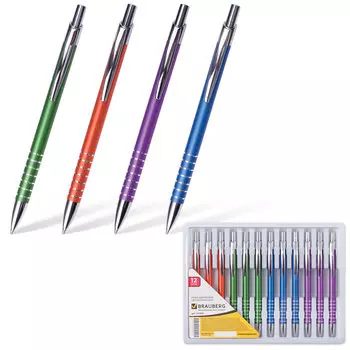 Ручка бизнес-класса шариковая BRAUBERG Gentleman, корпус ассорти, узел 1 мм, линия письма 0,7 мм, синяя, 141426, (12 шт.)