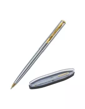 Ручка бизнес-класса шариковая BRAUBERG Maestro, СИНЯЯ, корпус серебристый с золотистым, линия псьма 0,5 мм, 143468