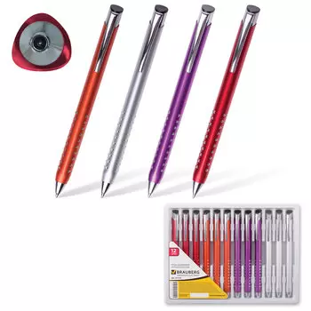 Ручка бизнес-класса шариковая BRAUBERG Modern, корпус ассорти, узел 1 мм, линия письма 0,7 мм, синяя, 141428, (12 шт.)