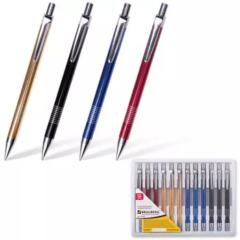 Ручка бизнес-класса шариковая BRAUBERG Nice, корпус ассорти, узел 1 мм, линия письма 0,7 мм, синяя, 141422, (12 шт.)