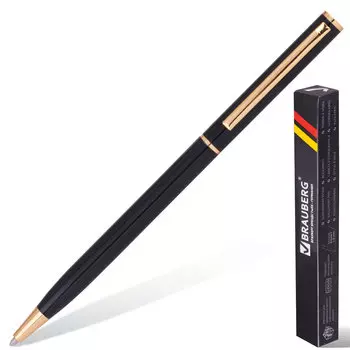 Ручка бизнес-класса шариковая BRAUBERG Slim Black, корпус черный, узел 1 мм, линия письма 0,7 мм, синяя, 141402