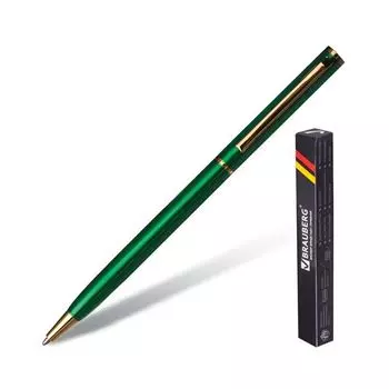 Ручка бизнес-класса шариковая BRAUBERG Slim Green, корпус зеленый, узел 1 мм, линия письма 0,7 мм, синяя, 141404