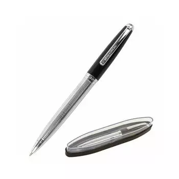 Ручка бизнес-класса шариковая BRAUBERG Sonata, СИНЯЯ, корпус серебристый с черным, линия письма 0,5 мм, 143482
