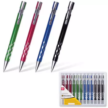 Ручка бизнес-класса шариковая BRAUBERG State, корпус ассорти, узел 1 мм, линия письма 0,7 мм, синяя, 141431, (12 шт.)