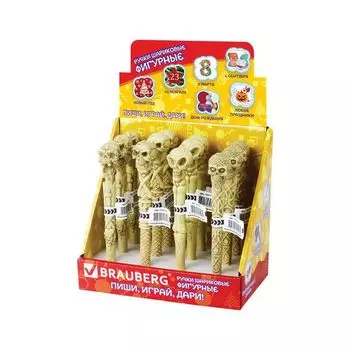 Ручка фигурная ЧЕРЕПА-2, СИНЯЯ, 4 дизайна ассорти, 0,5мм, дисплей, BRAUBERG (12 шт.)