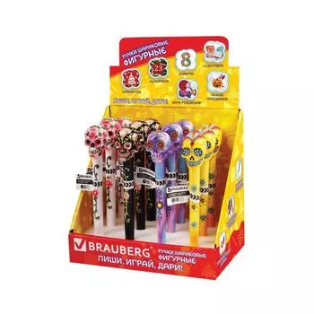 Ручка фигурная ЧЕРЕПА, СИНЯЯ, 4 дизайна ассорти, 0,5мм, дисплей, BRAUBERG (12 шт.)