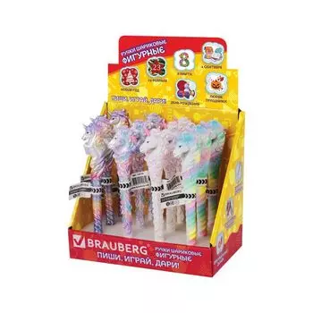 Ручка фигурная ЕДИНОРОГИ, СИНЯЯ, 4 дизайна ассорти, 0,5мм, дисплей, BRAUBERG (12 шт.)