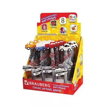 Ручка фигурная МАШИНКИ, СИНЯЯ, 4 дизайна ассорти, 0,5мм, дисплей, BRAUBERG (12 шт.)