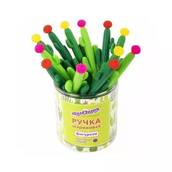 Ручка фигурная шариковая ЮНЛАНДИЯ Кактус, мягкий силиконовый корпус, ассорти, СИНЯЯ, 0,7мм, 143774