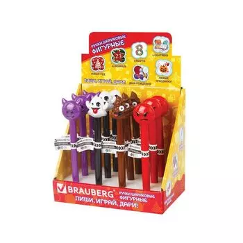 Ручка фигурная СМАЙЛИКИ МИКС-2, СИНЯЯ, 4 дизайна ассорти, 0,5мм, дисплей, BRAUBERG (12 шт.)