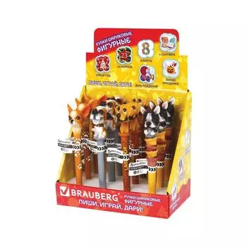 Ручка фигурная СОБАЧКИ, СИНЯЯ, 4 дизайна ассорти, 0,5мм, дисплей, BRAUBERG (12 шт.)