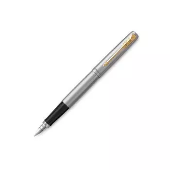 Ручка перьевая PARKER Jotter Stainless Steel GT, корпус серебристый, позолоченные детали, синяя, 2030948