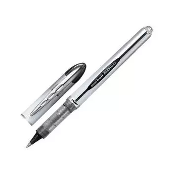 Ручка-роллер UNI-BALL (Япония) Vision Elite, ЧЕРНАЯ, корпус серый, узел 0,8 мм, линия письма 0,6 мм, UB-200(08)BLACK