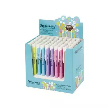 Ручка шариковая автоматическая BRAUBERG Sonata, СИНЯЯ, корпус ассорти, узел 0,7 мм, линия письма 0,35 мм, BPR143, (60 шт.)